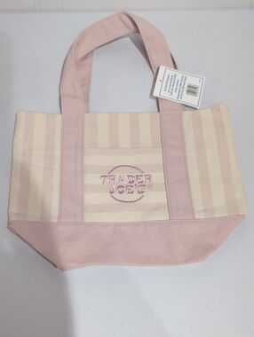 BNWT Trader Joes Striped Mini Canvas Mini Tote Bag - Pink